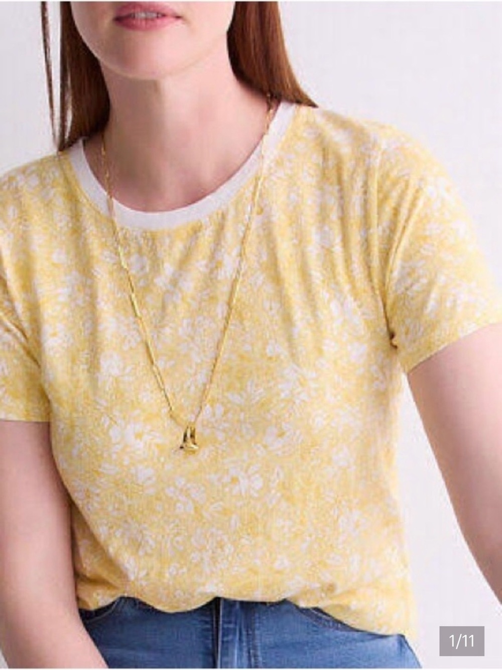 J. Crew  token in floral tee shirt. yellow and white, size large